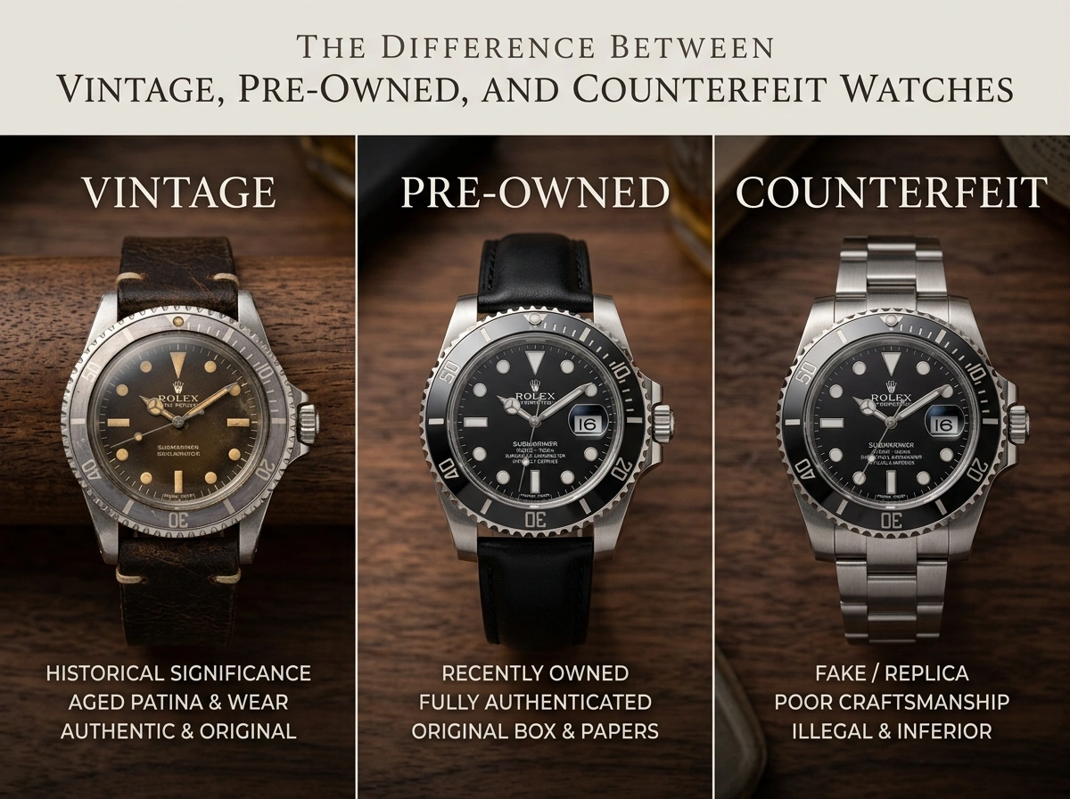 The Difference Between Vintage, Pre-Owned, and Counterfeit Watches